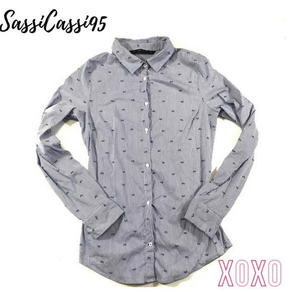 Zara Tops - Zara Button Down Blue Striped Bicycle Design SZ SM